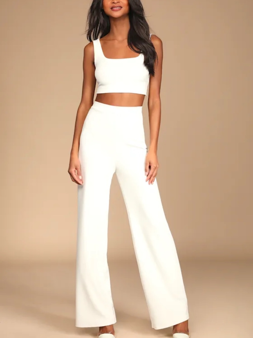 Lulu's White High-Rise Wide-Leg Pants